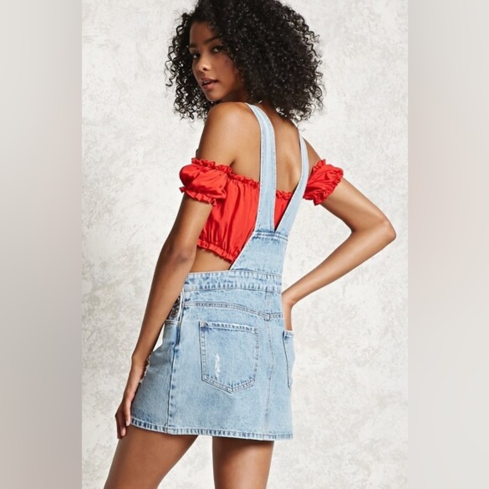 Forever 21 Distressed Mini Overall Dress Denim - Picture 2 of 7